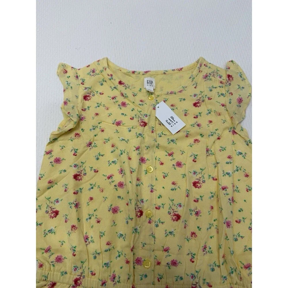 GAP Kids Girls M Yellow Floral Romper Ruffle Sleeve Button Front NWT